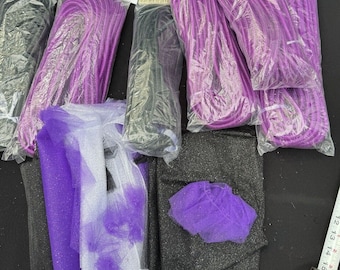 Decorative Halloween Mesh Tubing & Tulle Purple and Black Sparkle Lot