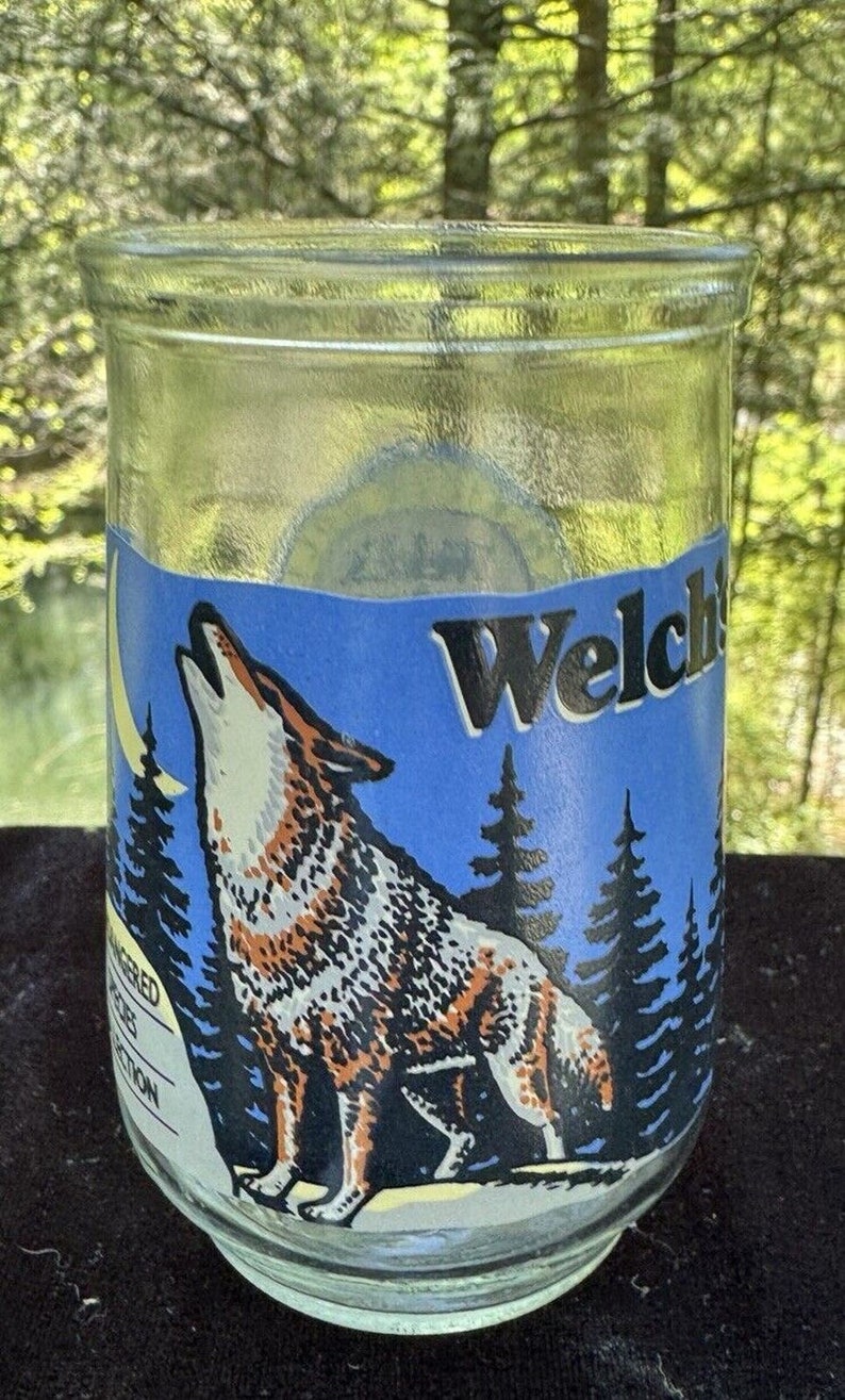 Rare série 4 de Welch's Jelly Jar en verre Espèces en voie de disparition Loup roux Sympa image 1