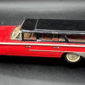 Rare Vintage Bandai Red Ford Tin Litho Friction Car Made in Japan 10” Long