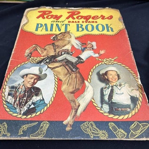 Vintage Paint Book 15” Roy Rogers and Dale Evans Paint Book American Cowboy 1950