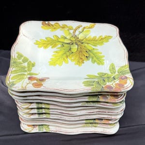 10 Sur La Table Acorn & Fig 9.5" Salad Plates made in Italy Fall Theme Mint! image 3
