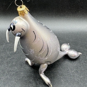 Rare Vintage Christopher Radko Walrus Blown Glass Christmas Tree Ornament -6D