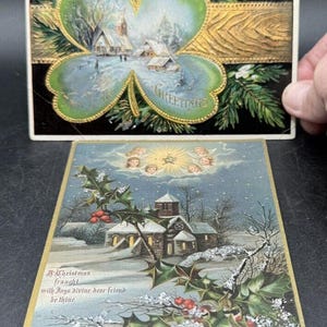 2 cartoline postali per le vacanze di Natale vittoriane del 1900 Colori incredibili! Germania