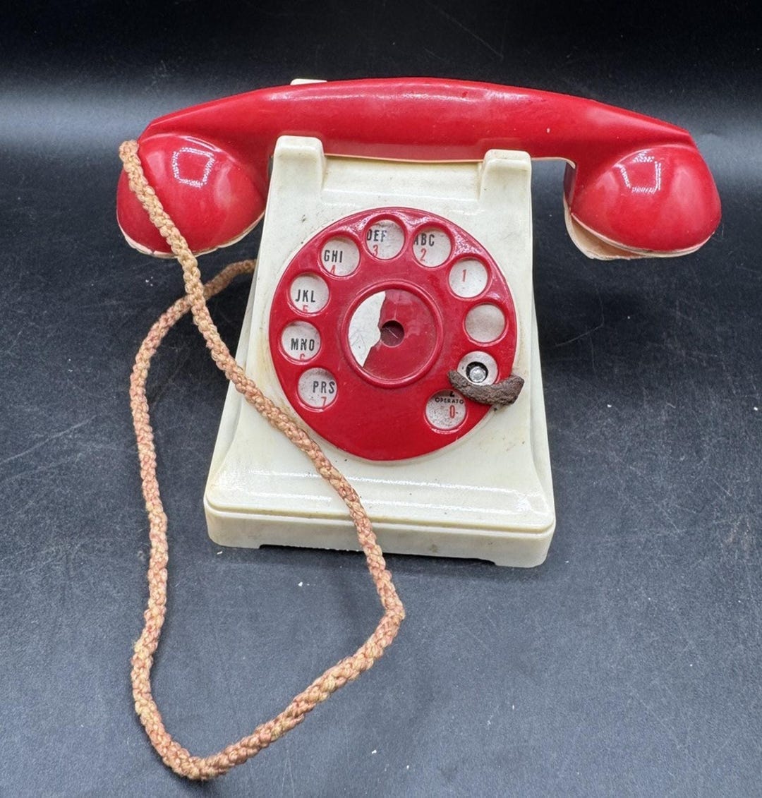 Telephone Ideal Toys Red Plastic Bakelite Child's Rotary Phone