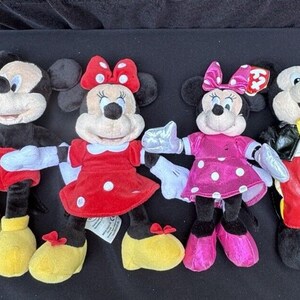 4 Disney Mickey & Minnie Mouse Bowtie Tails Plush Stuffed Animals Red and Pink image 5
