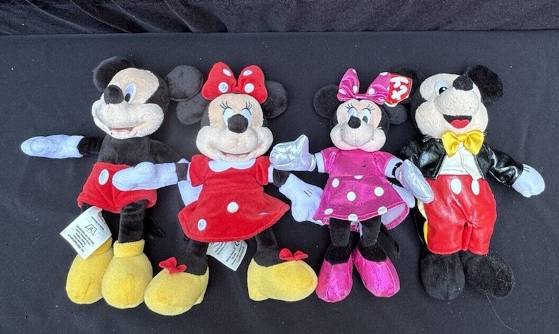 4 Disney Mickey & Minnie Mouse Bowtie Tails Plush Stuffed Animals Red and Pink image 5