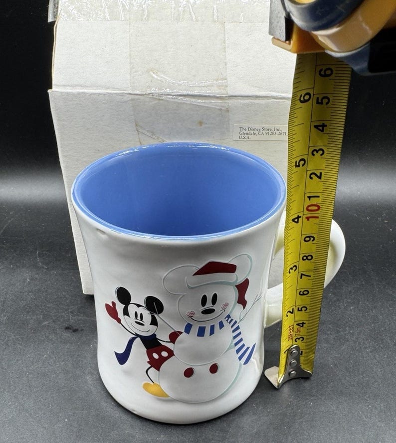 New 1990’s Disney Store Mickey Mouse Snowman Snowflakes Coffee 12 oz Cup Mug NIB image 8