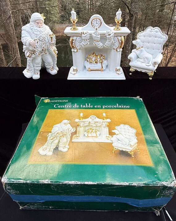 Vintage 1990's Gorgeous Traditions Porcelain Centerpiece Set Santa