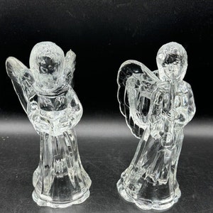 Pair of Princess House Crystal Christmas Angel Taper Candle Holders - S1