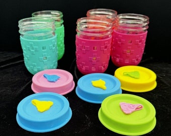 5 JarJackets Silicone Mason Jar Sleeves Lids And Jars Kids Child Cups Mint! -A13