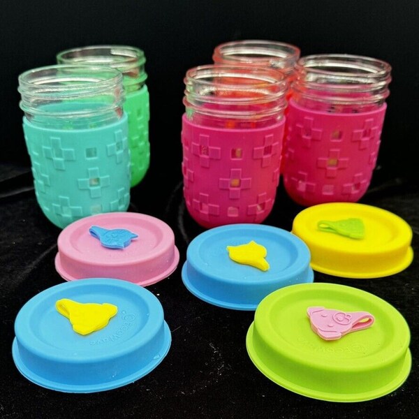 5 JarJackets Silicone Mason Jar Sleeves Lids And Jars Kids Child Cups Mint! -A13