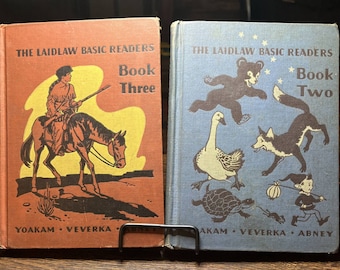 Lot de 2 VTG 1940 Relié « The Laidlaw Basic Readers » Livre deux et trois
