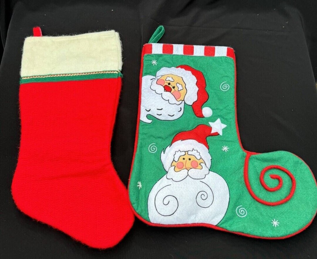 2 Dillard's Santa Christmas Stockings Trimmings Red Green Etsy