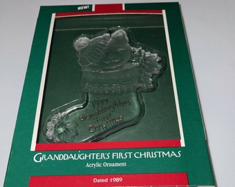 Brand NEW! Hallmark Granddaughter's First Christmas Acrylic Tree Ornament 1989 -3H