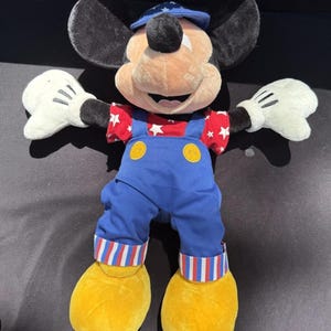 1990’s Disney Store Mickey Mouse July 4th Special Ed America Overalls 17" Plush image 4