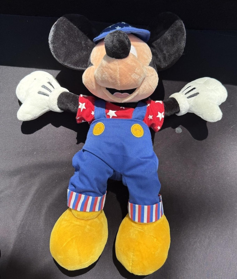 1990’s Disney Store Mickey Mouse July 4th Special Ed America Overalls 17" Plush image 4