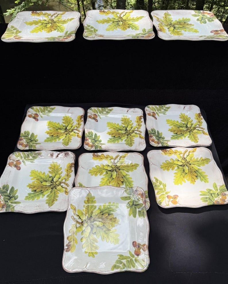 10 Sur La Table Acorn & Fig 9.5" Salad Plates made in Italy Fall Theme Mint! image 16