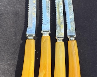 Vintage FORGECRAFT Butterscotch BAKELIT Griff Edelstahl Steakmesser C19