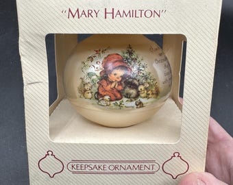 1983 Hallmark MARY HAMILTON Friendship Friends Glass Ball Ornament In Box! -30D