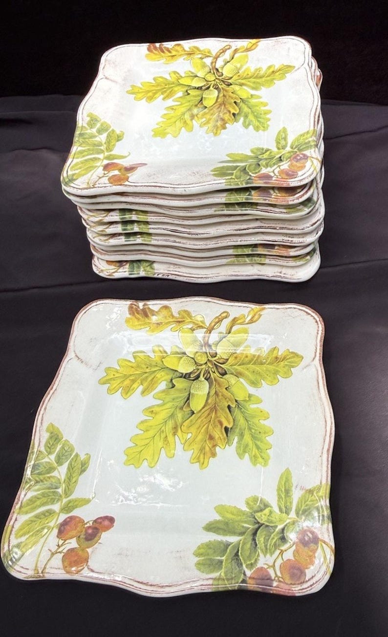 10 Sur La Table Acorn & Fig 9.5" Salad Plates made in Italy Fall Theme Mint! image 14