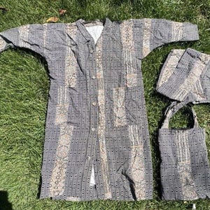 Vintage Men&#39;s Short Japanese Kimono Robe Sash & Matching Bag Traditional Design