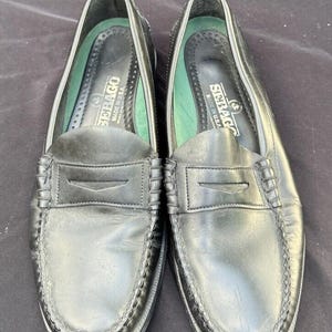 Vintage Sebago Mens Classic Loafer Black Leather Penny Loafers Size 11 Nice!