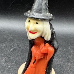 Vintage Gurley Halloween Witch Candle Black Hat Orange Cloak Spooky Decor