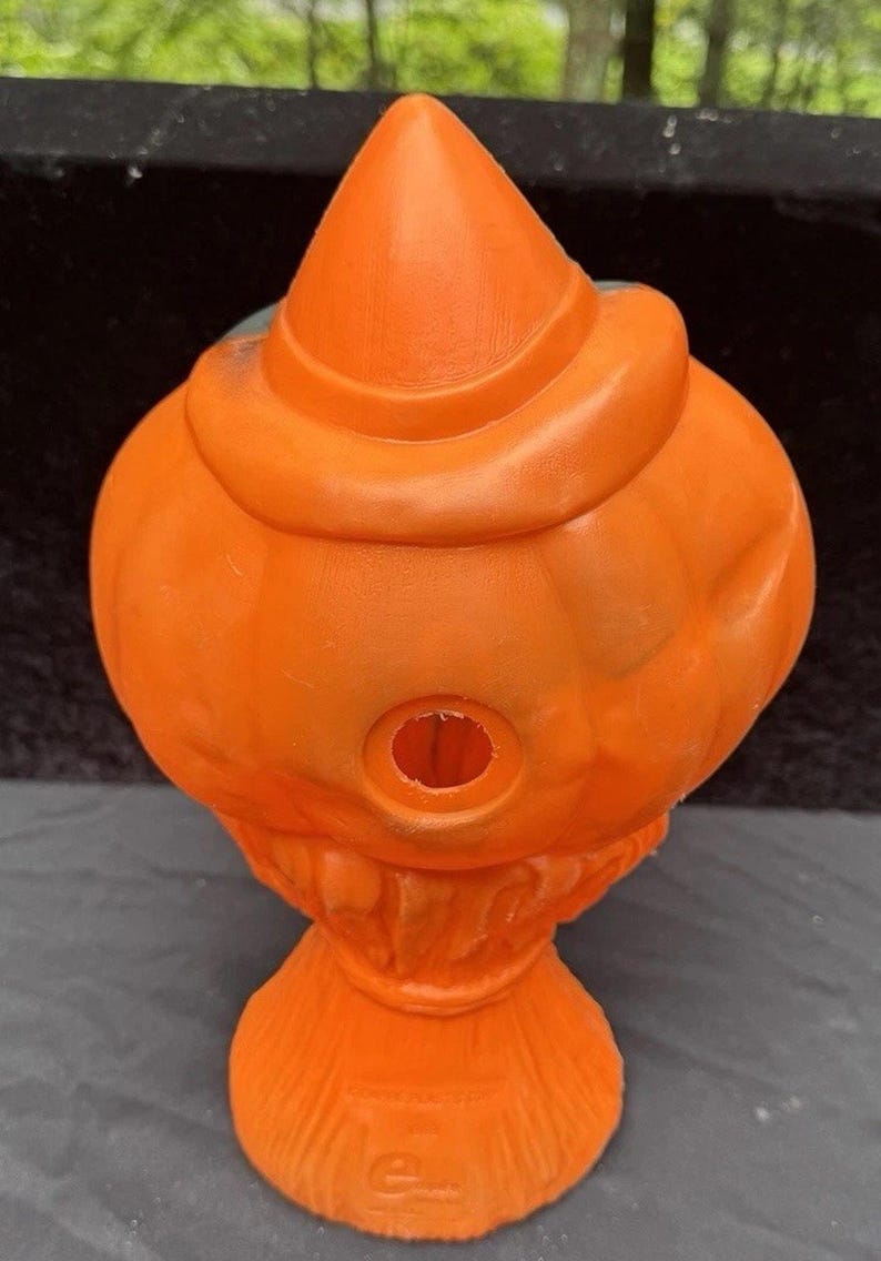 1969 Halloween Blow Mold Pumpkin Jack O Lantern Haystack Vintage EMPIRE ...