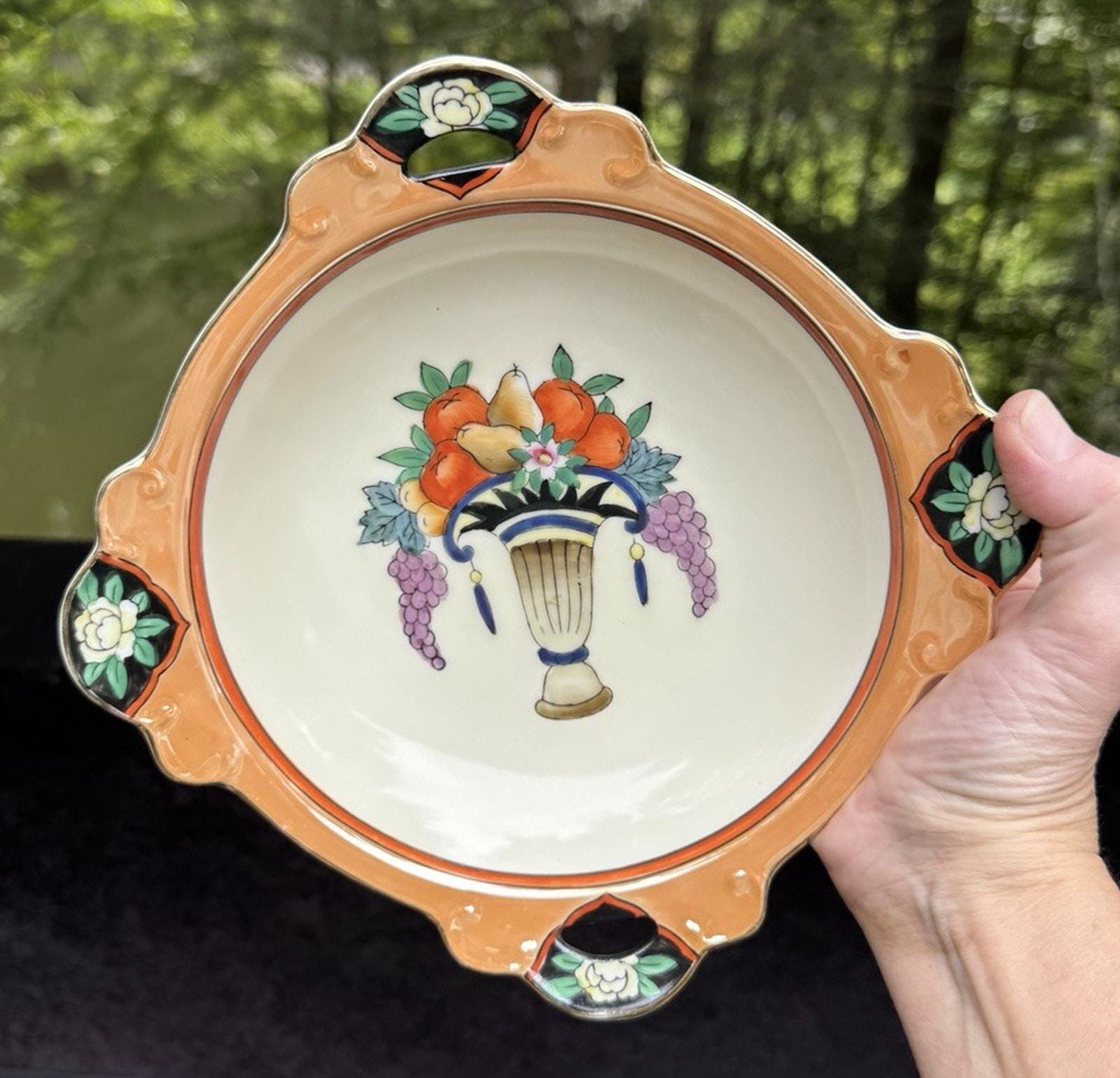 Noritake 1925-1925 Square 9” Tan Luster Border Cornucopia Cut Out