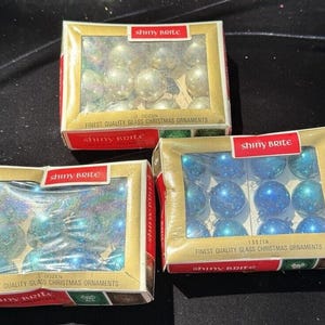 Vtg Mercury Glass Feather Tree Christmas Ornaments Shiny Brite In Box! -A44