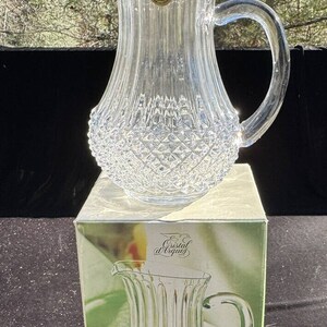 Brand New! Cristal d Arques LONGCHAMP 24% Lead Crystal Pitcher 40 oz. Stunning!