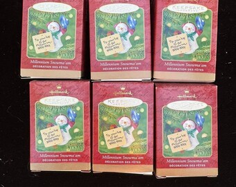 6 Brand New! Hallmark Keepsake Ornament Millenium Snowma'am 2000