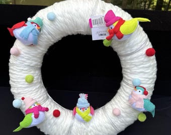 New Target Wondershop FEATHERLY FRIENDS Bird 16” Decorative Fabric Wreath White