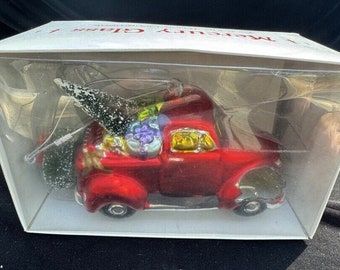 Dept. 56 Mercury Glass Red Pickup Truck Christmas Ornament Handblown *Damage A42