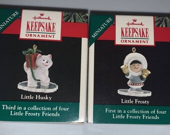 Brand New! Vintage Hallmark Miniature Keepsake Ornament Little Husky & Frosty 1990 -3R