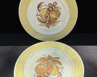 5 raros platos llanos con patrón de frutas doradas de 1950 MCM POPPYTRAIL de METLOX de 10,5"