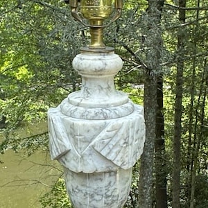 Rare Vintage Italian Alabaster Urn Style Table Lamp Hand Carved Marble