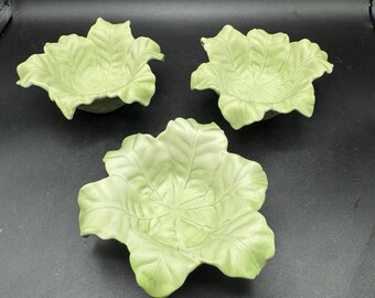 Vtg Fitz & Floyd Small Green Cabbage Leaf Ruffle Bowls Ice Cream Bowls -C26