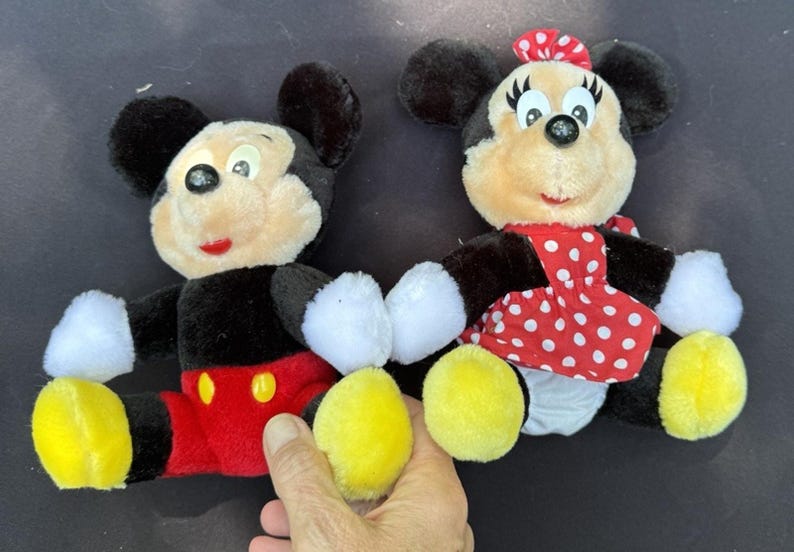 Vintage 1980-tals Musse Pigg och Mimmi Pigg plysch från Walt Disney Co. Fin! bild 2