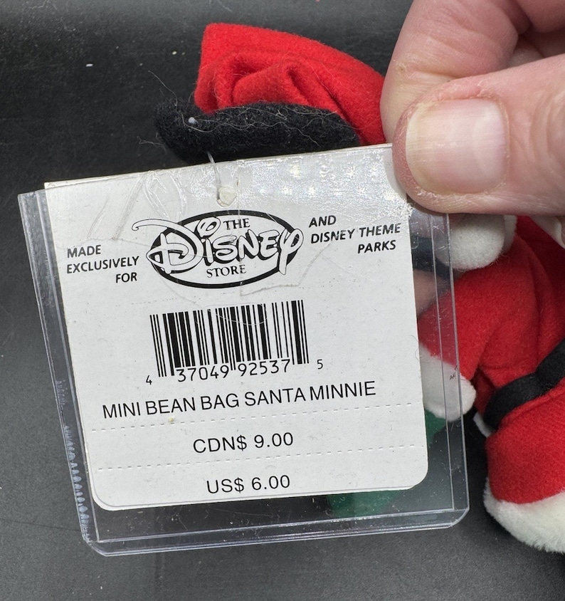 Vtg 1990's The Disney Store Beanie Baby Pluszowa Myszka Minnie Święty Mikołaj Boże Narodzenie NWT zdjęcie 4