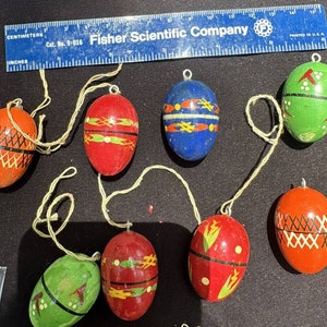 9 Vintage Germany Easter Egg Wooden Hand Painted Vintage Ornaments 5Y image 3