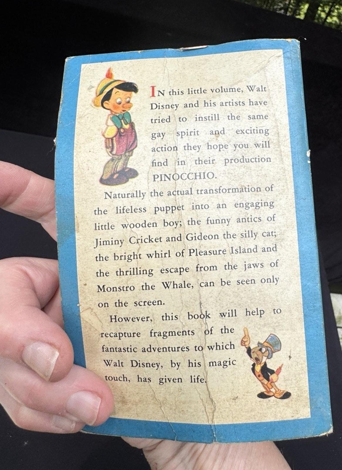 希少な1939年版ウォルト・ディズニー『ピノキオの物語』ポケット
