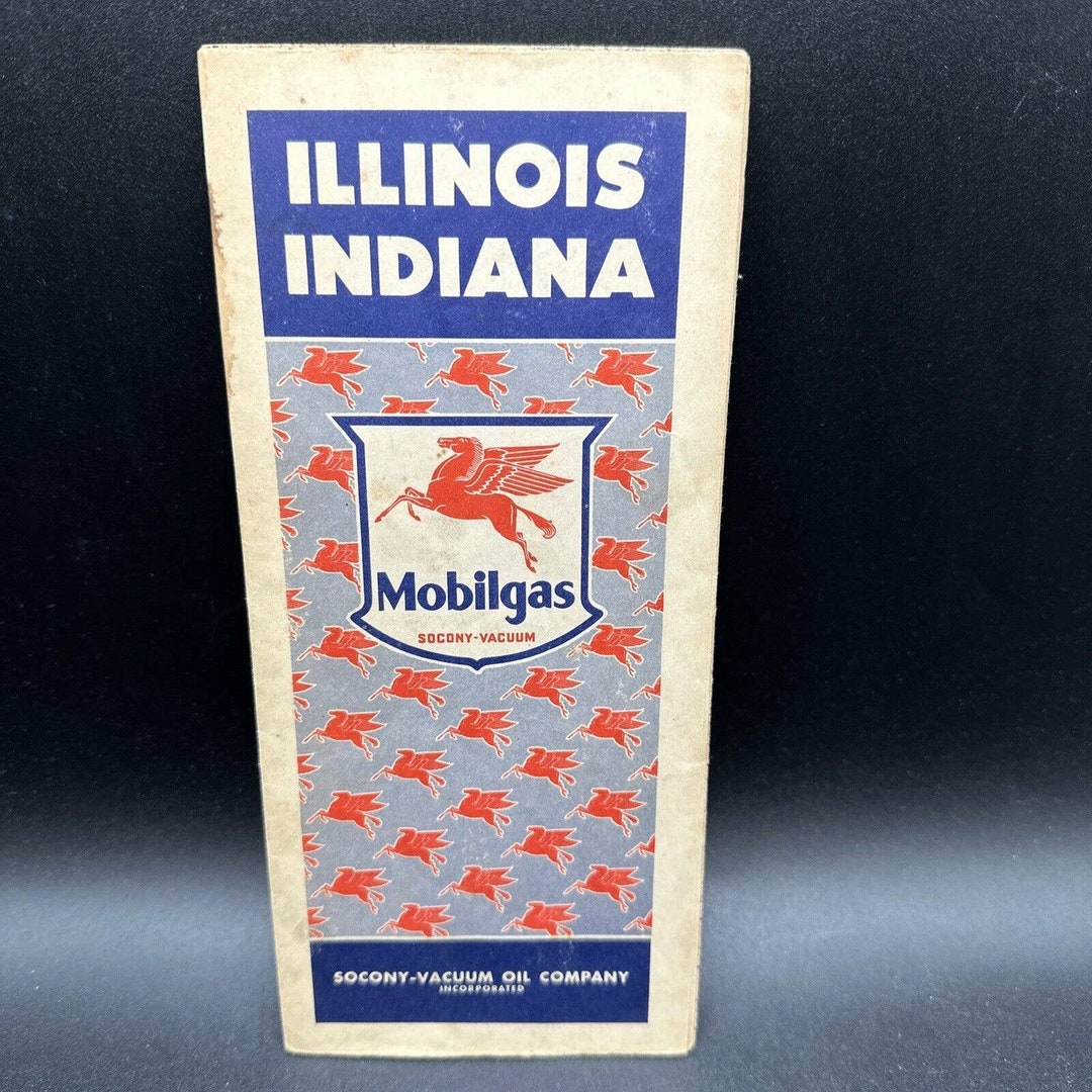 1942 Gas Station Road Map Mobilgas Mobil Socony Vacuum Oil ILLINOIS