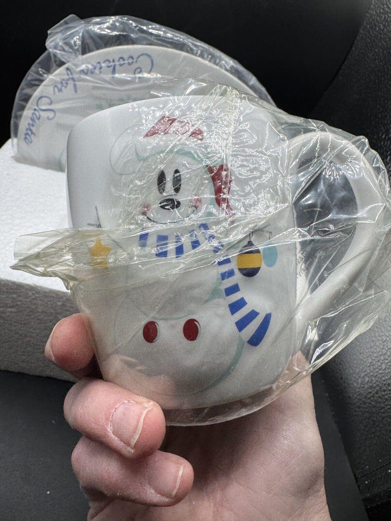 Brand New 1990’s Disney Store Cookies & Milk for Santa Mickey Mouse Plate Mug image 6