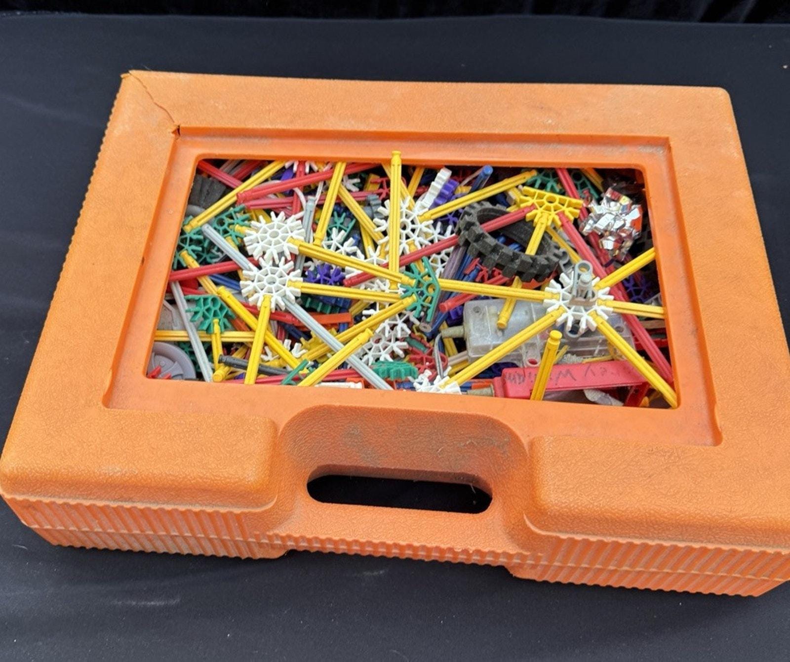 Vtg KNEX Orange Box Hard Plastic Carrying Case + Hundreds of