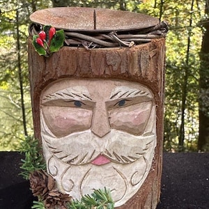 Portacandele di Babbo Natale intagliato in legno di Midwest di Cannon Falls S53