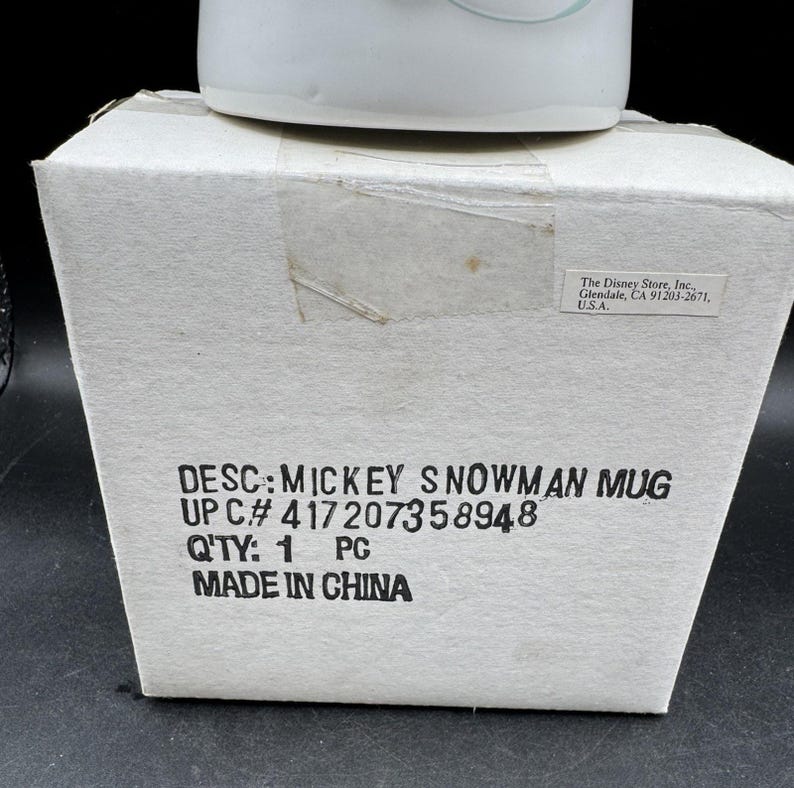 New 1990’s Disney Store Mickey Mouse Snowman Snowflakes Coffee 12 oz Cup Mug NIB image 2