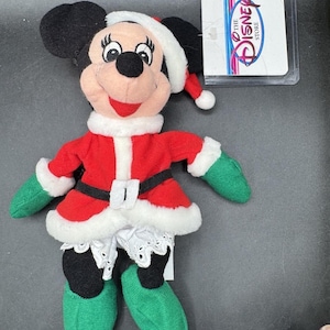 Vtg 1990's The Disney Store Beanie Baby Pluszowa Myszka Minnie Święty Mikołaj Boże Narodzenie NWT zdjęcie 1