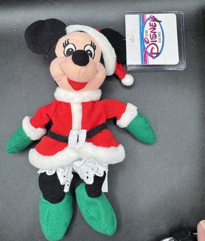 Vtg 1990's The Disney Store Beanie Baby Pluszowa Myszka Minnie Święty Mikołaj Boże Narodzenie NWT zdjęcie 1