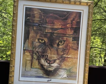 超希少なフロリダのアーティスト、ナザ・マクファーレンのサイン入り抽象画（限定額装、虎柄）